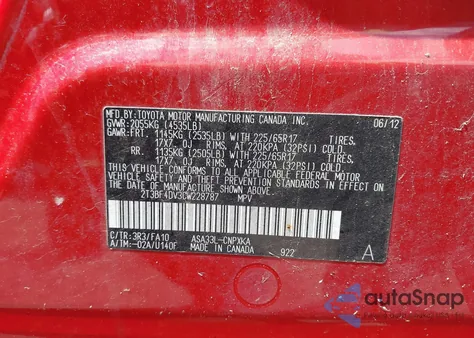 2012 Toyota Rav4 z USA, uszkodzony, nr VIN 2T3BF4DV3CW228787